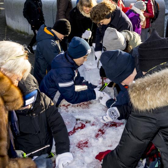 billede af børn der prøver at lave isskulpturer