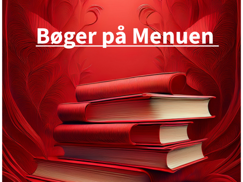 billede af en bunke bøger på en rød baggrud