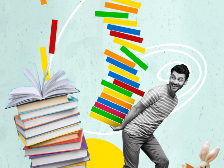 billede af mænd der bærer store bunker bøger 